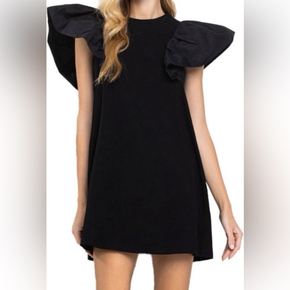 TCEC Black Mini Dress with Dramatic Puff Sleeves- Small NWT